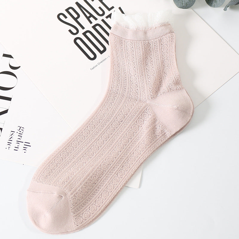 Women's Socks With Glass Silk Lace Hollow Mesh In Tube