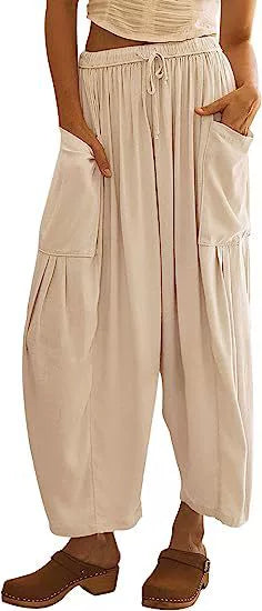 Elastic Waistband Pocket Casual Pants