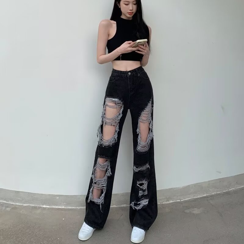 Womens Straight-leg Wide-leg Floor-length Pants That Are Loose-fitting And Slimming