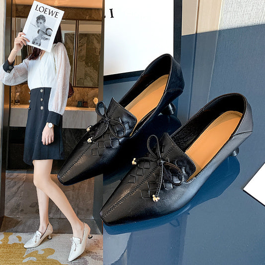 Cowhide High Heels Female British Style Fashion