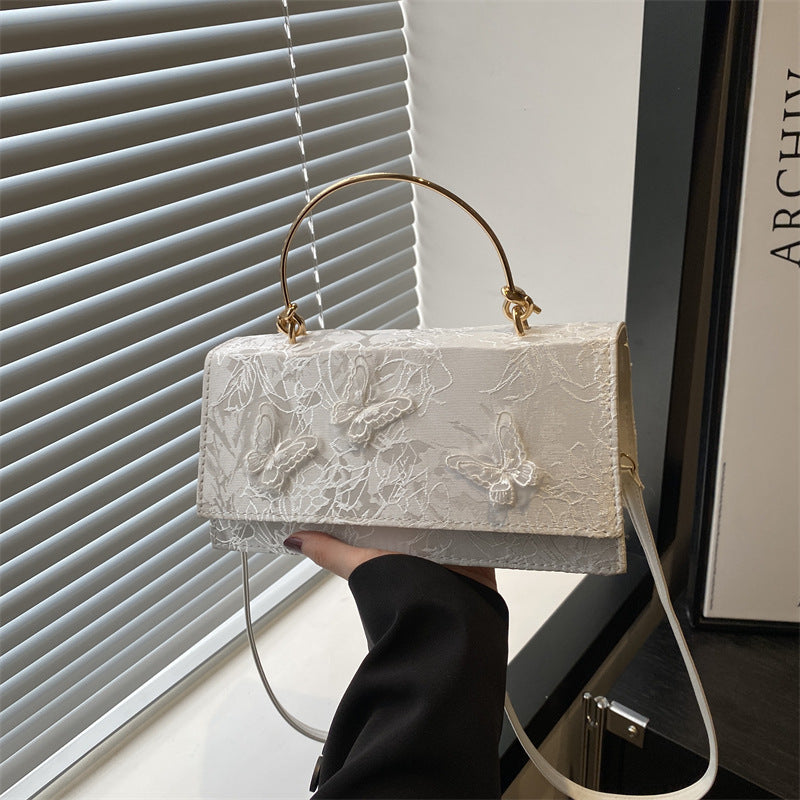 Broderet Sommerfugl Crossbody Bærbar Skuldertaske Firkantet