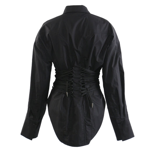 Slimming Stylish Drawstring Shirt Jacket That Accentuates The Waist