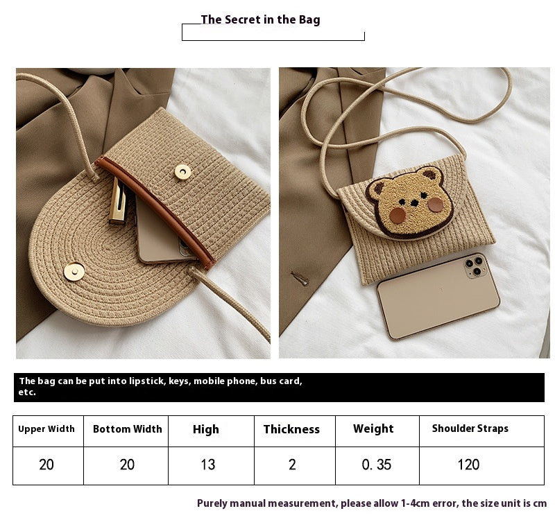 Women's Popular Woven Envelope Cute Bear Bohemian Shoulder Messenger Bag