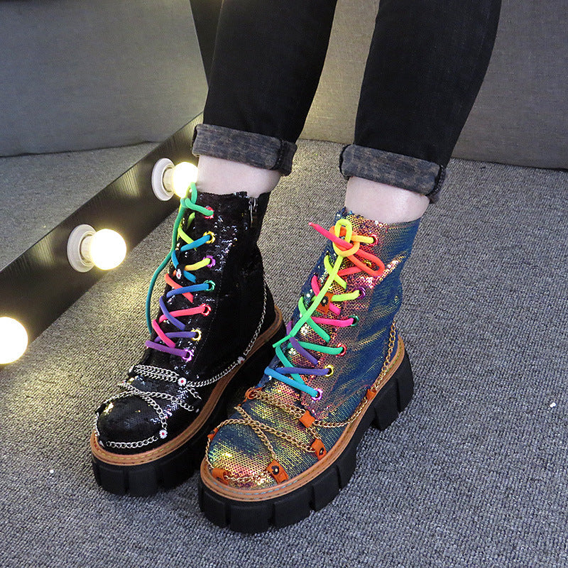 Locomotive Boots Ankle Boots Lace Up Women's Shoes Trend