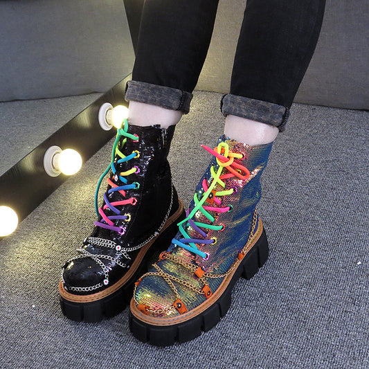 Locomotive Boots Ankle Boots Lace Up Women's Shoes Trend
