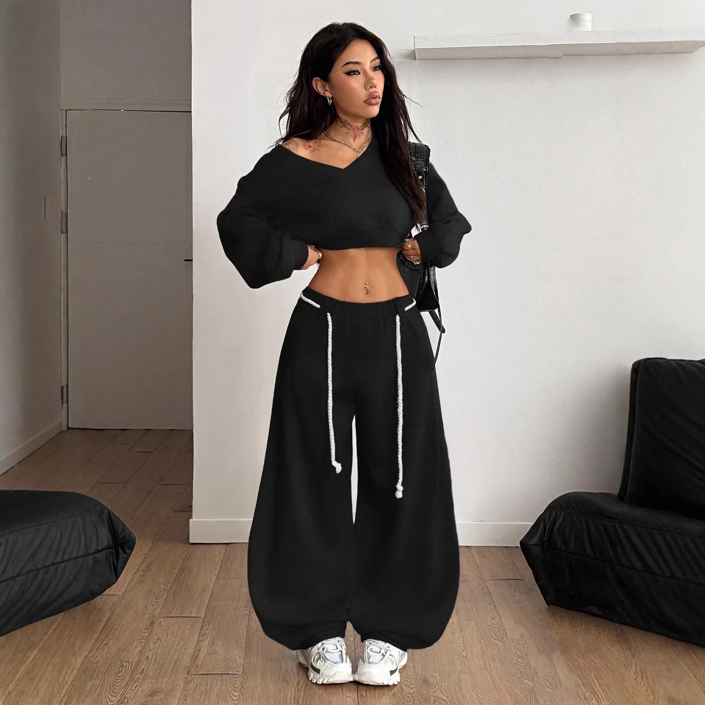 Women's Fashionable Long-sleeve Sporty Casual Hoodie Set