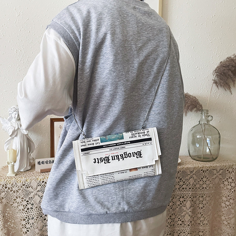 Creative Spoof Fun English Letter Newspaper Bag Envelope Bag Pu Messenger Bag