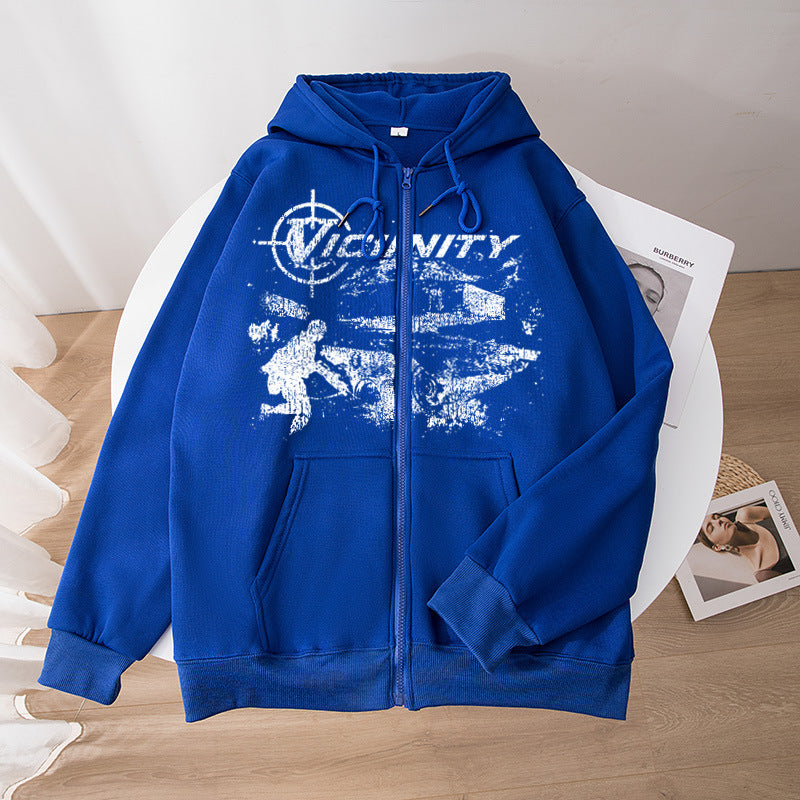European And American Fashion Geo-neighbor Printed Zipper Sweater