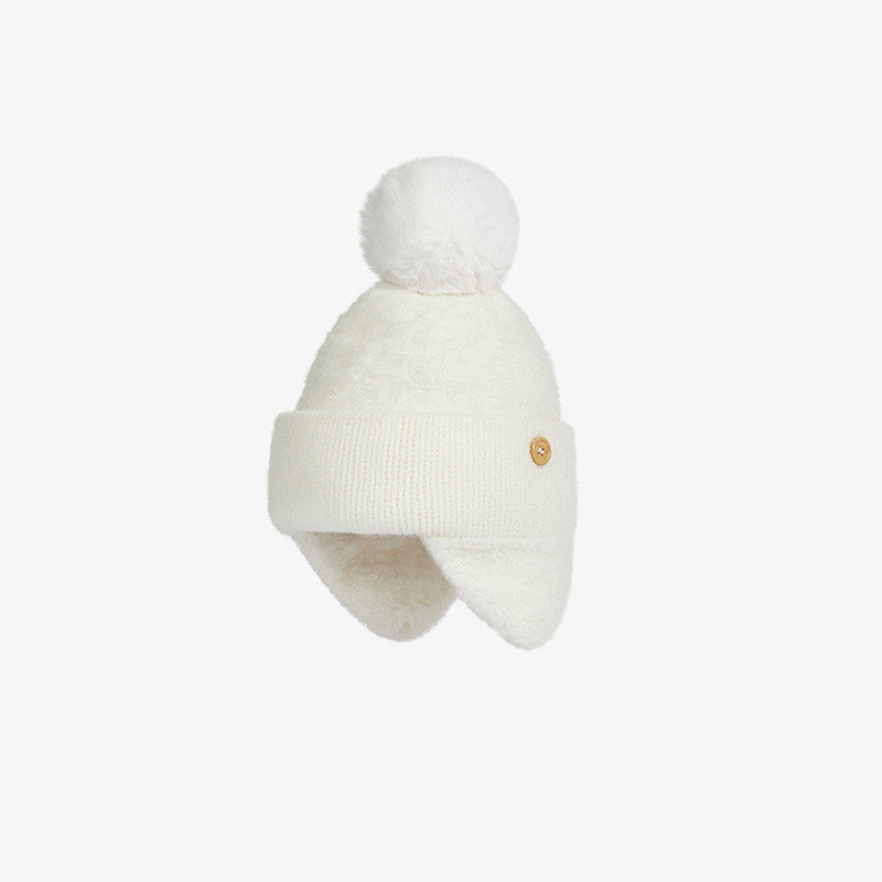 Women's Hair Ball Cone Warm Ear Protection Solid Wool Casual Pullover