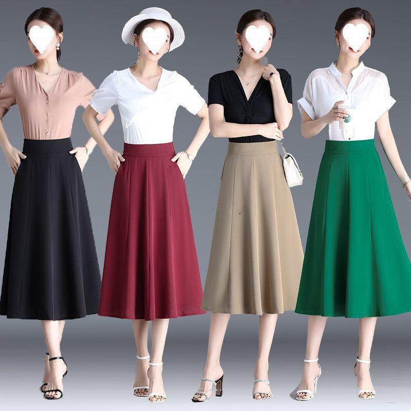 Mid-length Spring And Summer Thin Ice Silk Draping A- Line Small Umbrella Skirt For Women