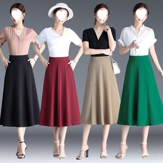 Mid-length Spring And Summer Thin Ice Silk Draping A- Line Small Umbrella Skirt For Women