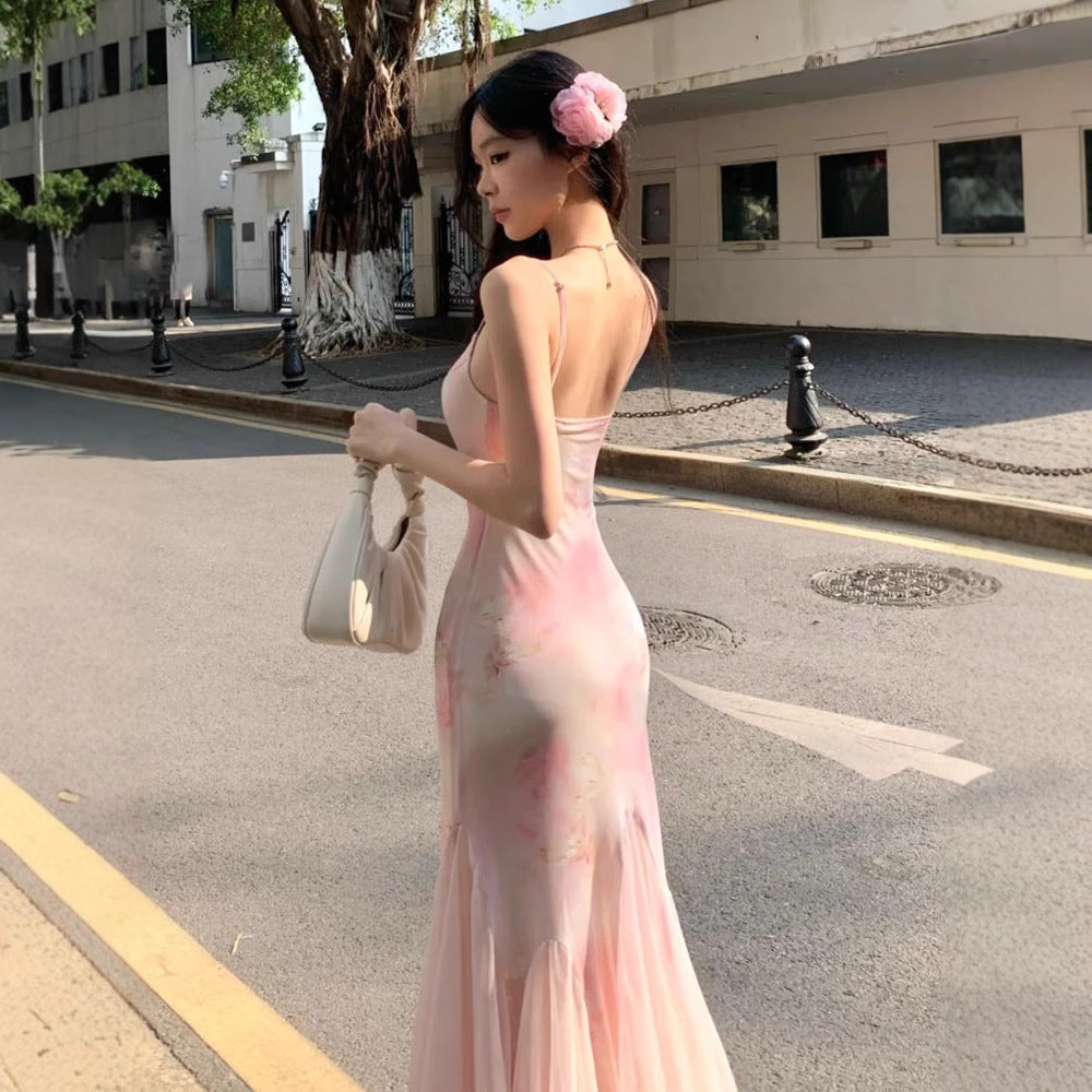High-End Rendered Floral Print Dress Womens Summer
