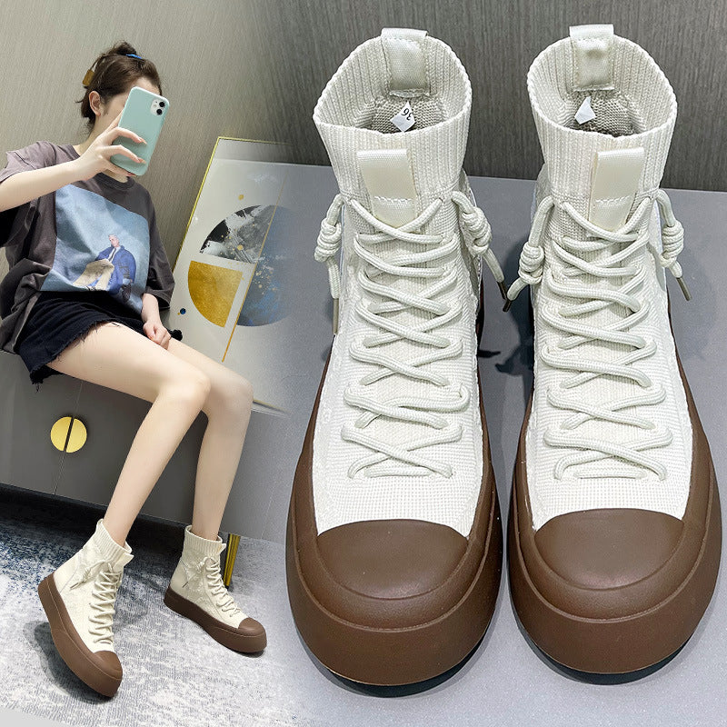 Casual Fashion Flat-bottom Lace-up Flying Woven Running Shoes