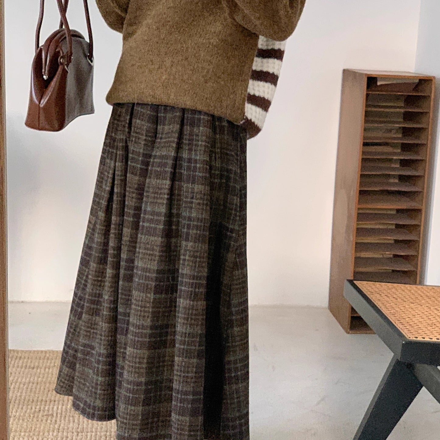 Woolen Preppy Style Retro Plaid Pleated Skirt