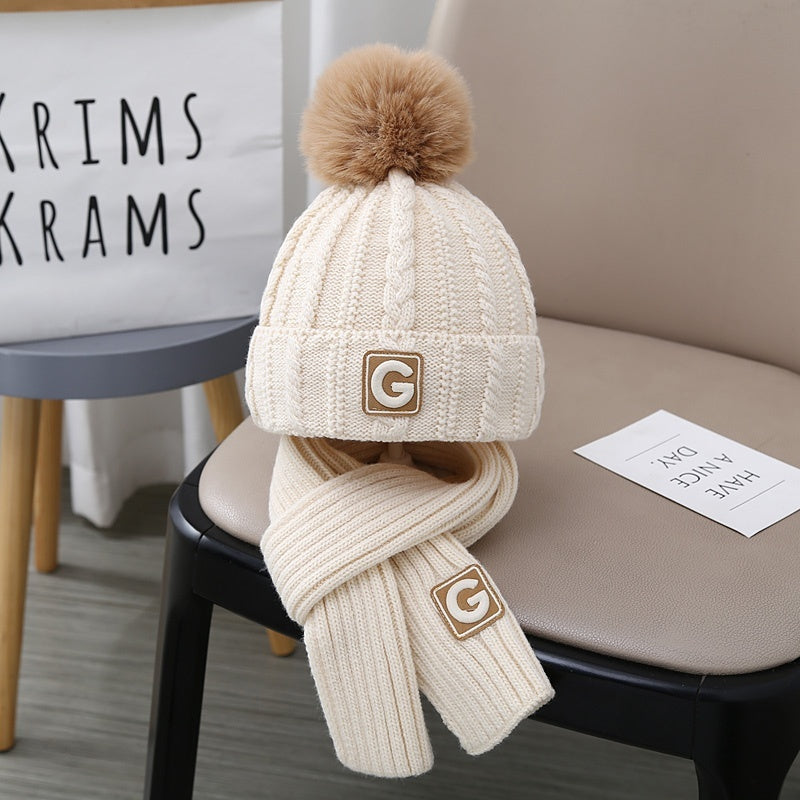 Children's Hat Set Scarf Two-piece Boys' Knitted Fleece-lined