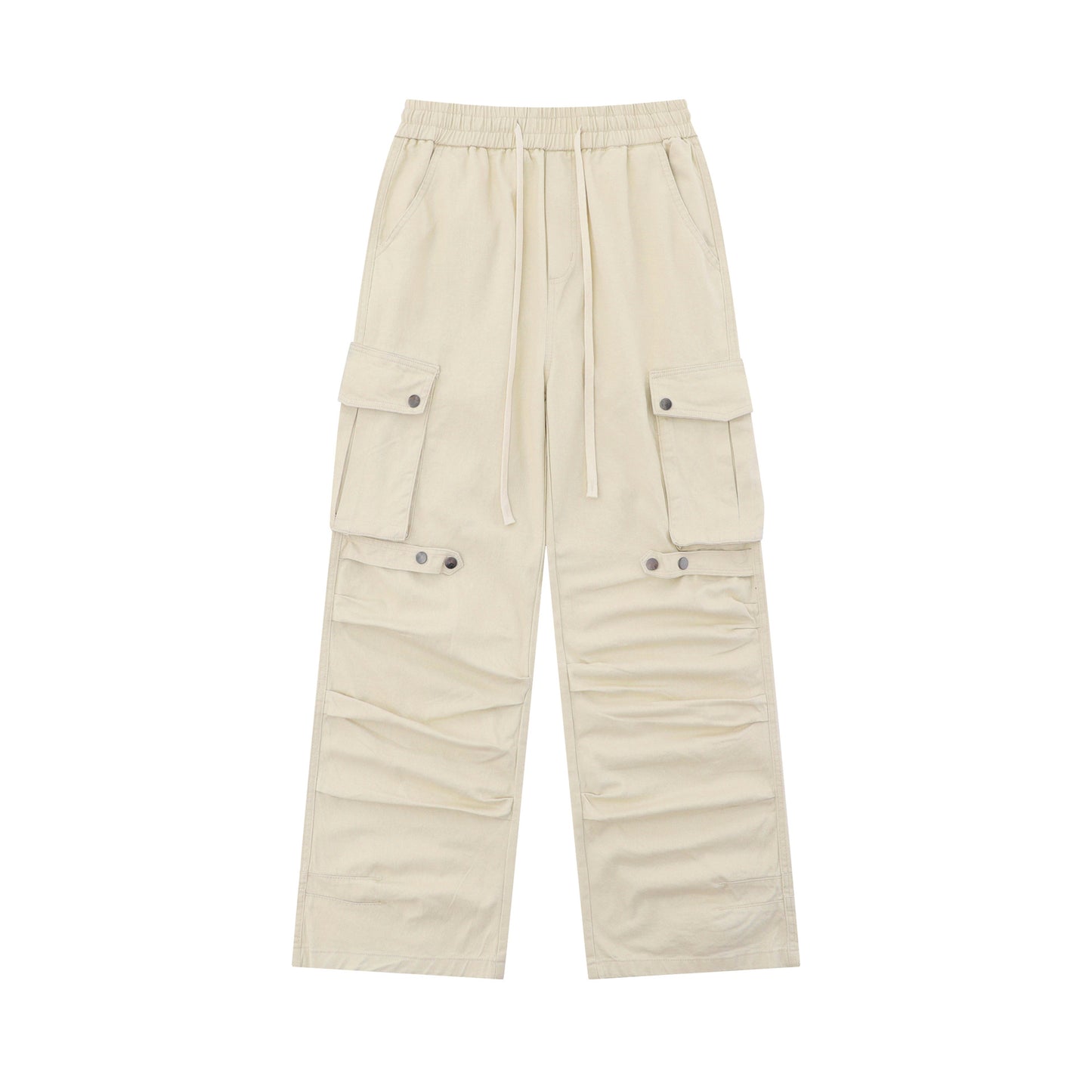 Pleated Elastic Waist Retro Wide Leg Workwear Pants