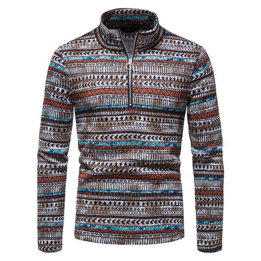 Men's Zipper Stand Collar Pullover Celebrity Style Fashion