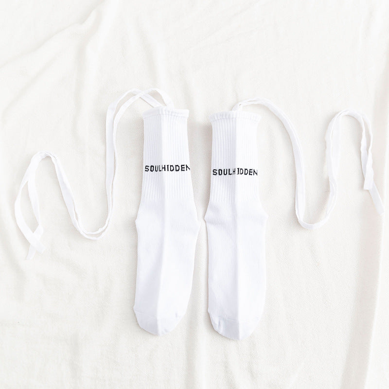 Cross Tie Socks Female Ins Eye-catching Tide Socks Calf Socks Medium Tube Socks