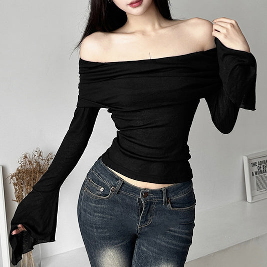 Solid-color Slim-fit Fashionable Long-sleeve Top