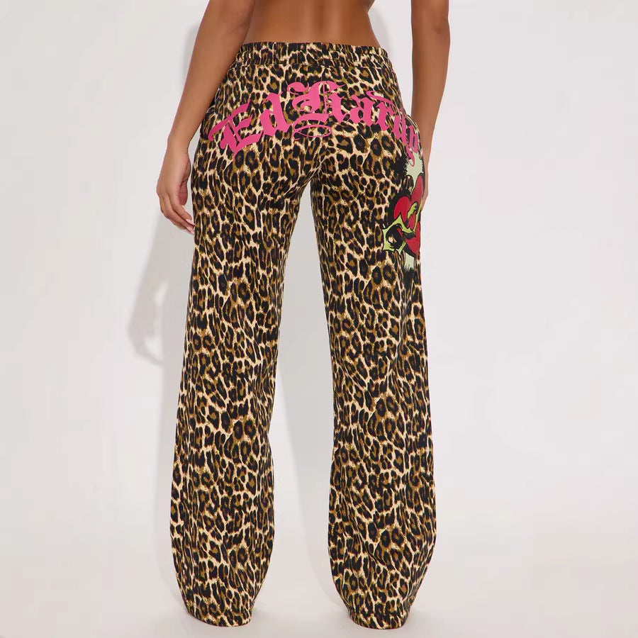 Womens Casual Hooded Set Flared Pants With Leopard Print And A Matching Top