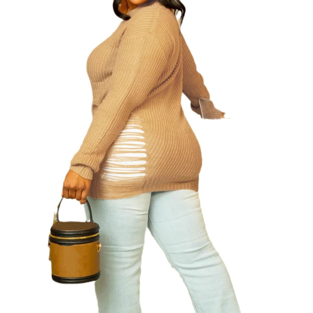 Moderigtig sexet lang pullover-sweater med udskæringer og slim pasform