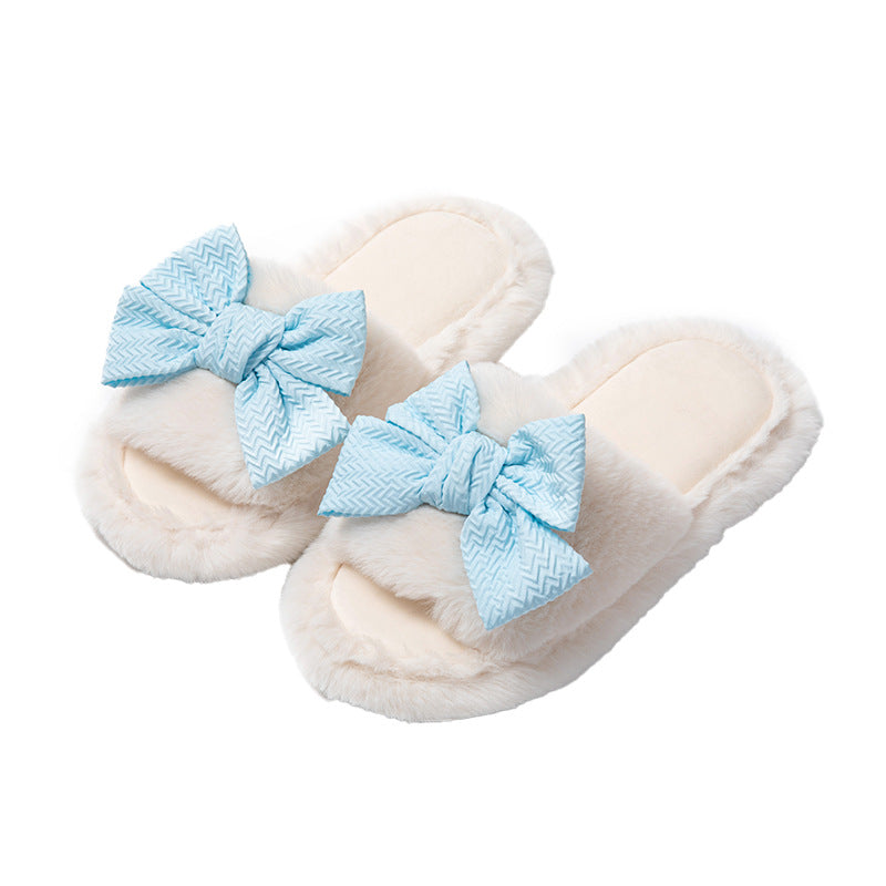 Women's Cotton Slippers Bowknot Home Plush