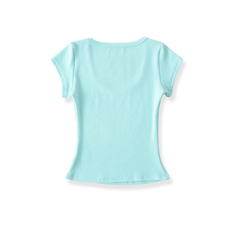 U-neck Short Sleeve Shoulder T
