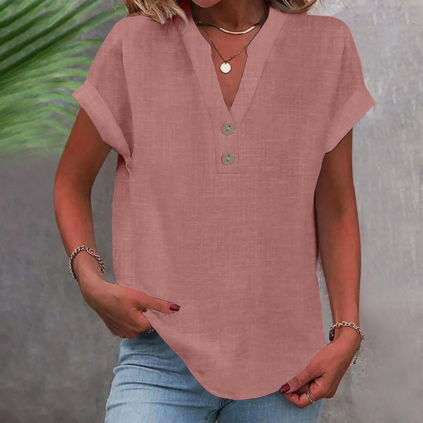 Stand Collar Button Short Sleeve Women's Shirt