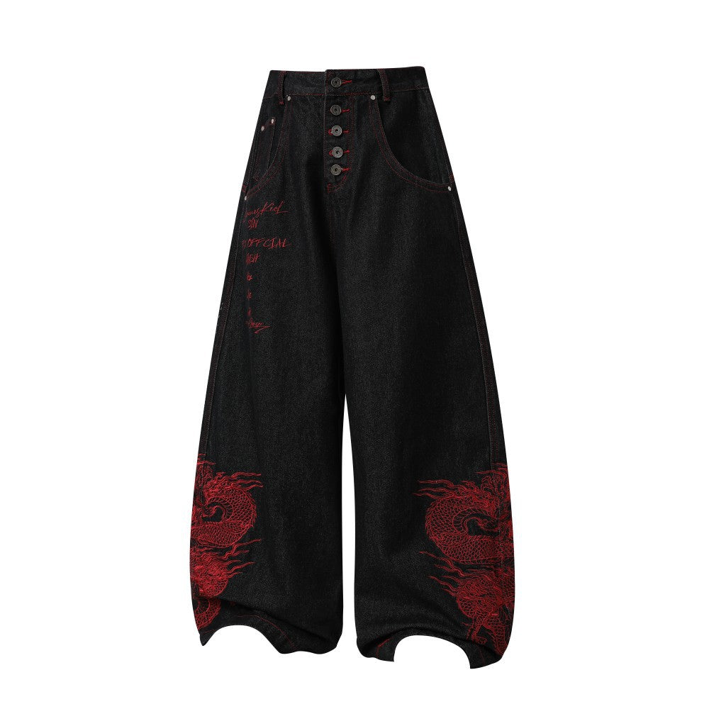 Retro Street-wear Embroidered Hip-hop Unisex Niche Street Dance Baggy Skateboard Jeans