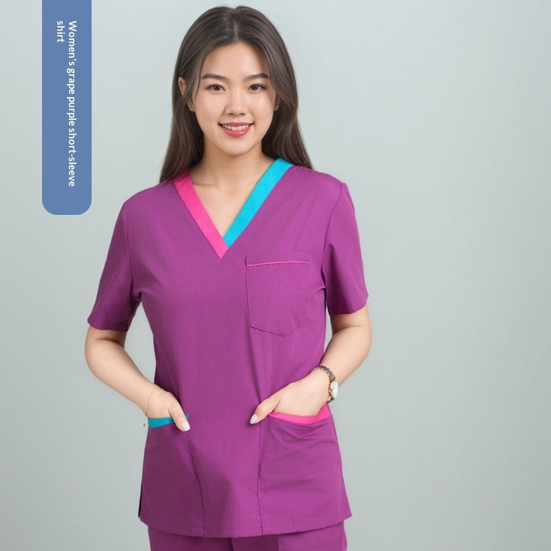 Womens Short-sleeve Scrubs With A Yin-yang Collar For Isolation Use