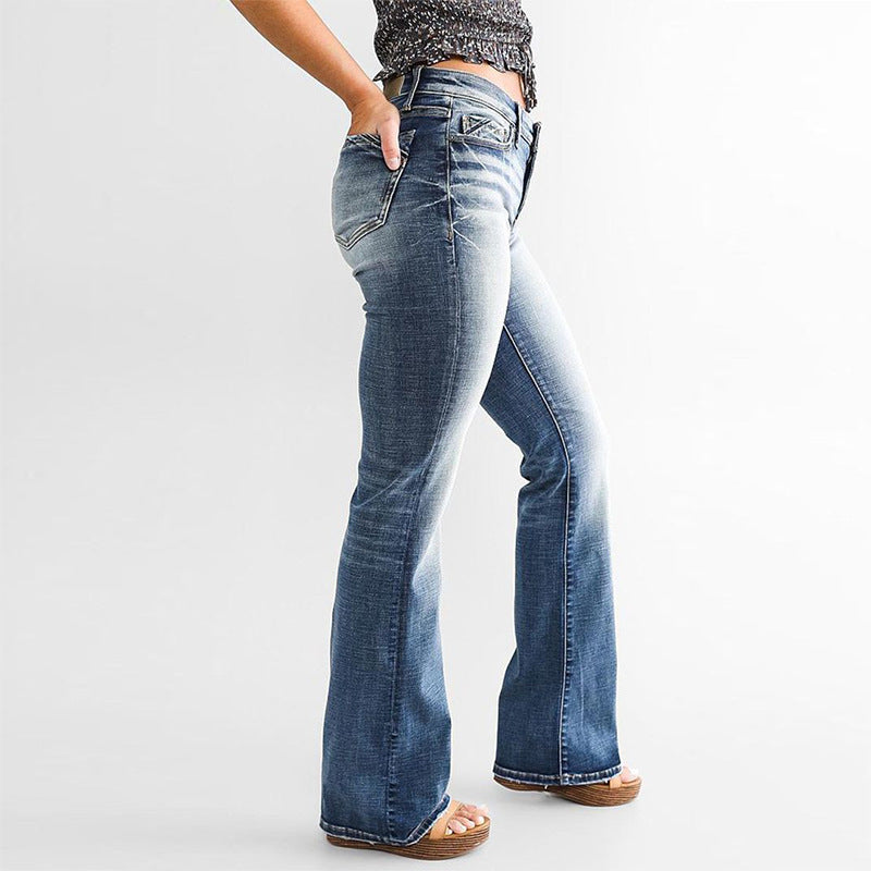 European And American Ladies Jeans Temperament Wild Washed Casual Pants