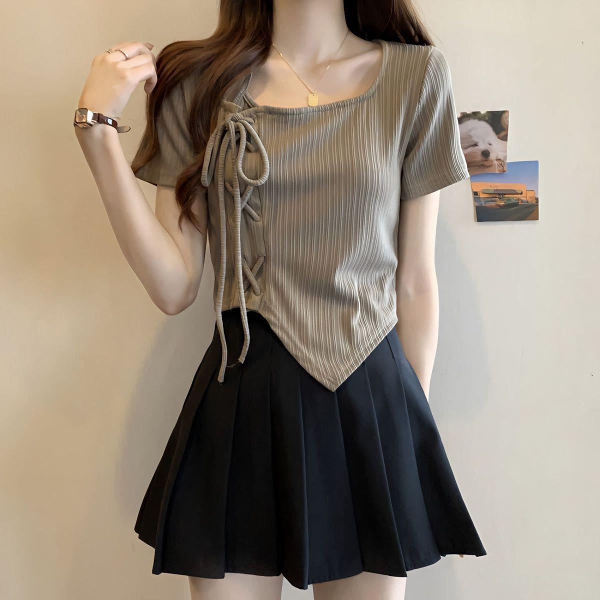 Women's Irregular Drawstring Short Sleeve