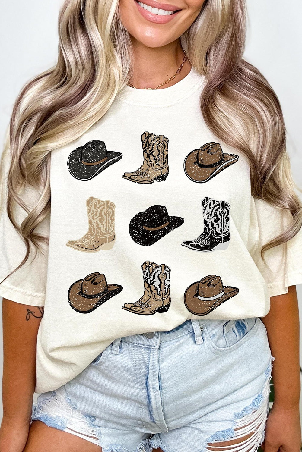 Dame Retro Cowboy Denim Country Koncert Western Konkurrence T-shirt