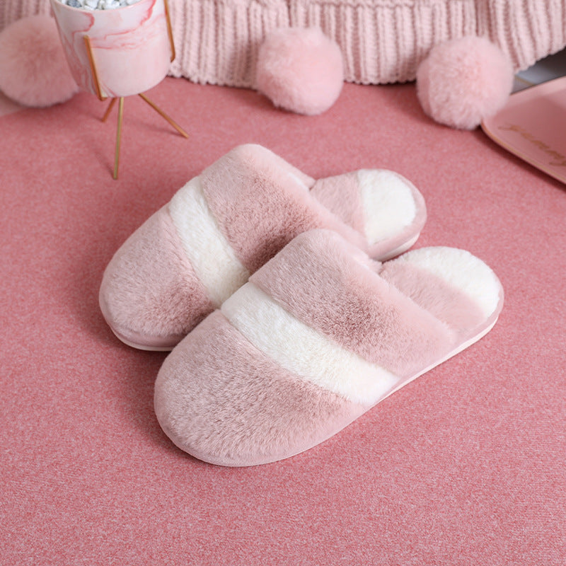 Winter Cotton Slippers Women Thicken Warm Rabbit Fur Indoor