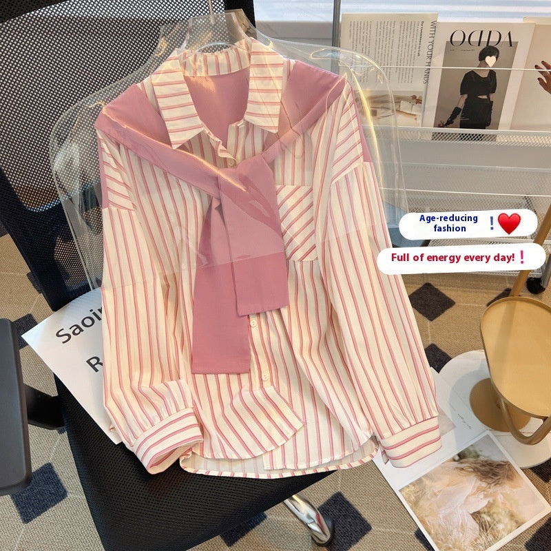 Retro Loose And Stylish Long Sleeves Striped Shirt For Women