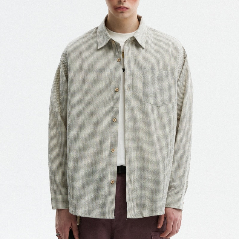 Bubble Texture Plaid Long Sleeve Shirt For Men In Autumn