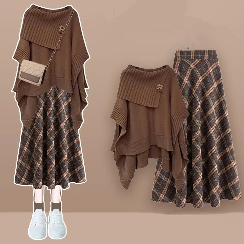 Women's Gentle Oversized Knitted Cardigan Sweater With Skirt