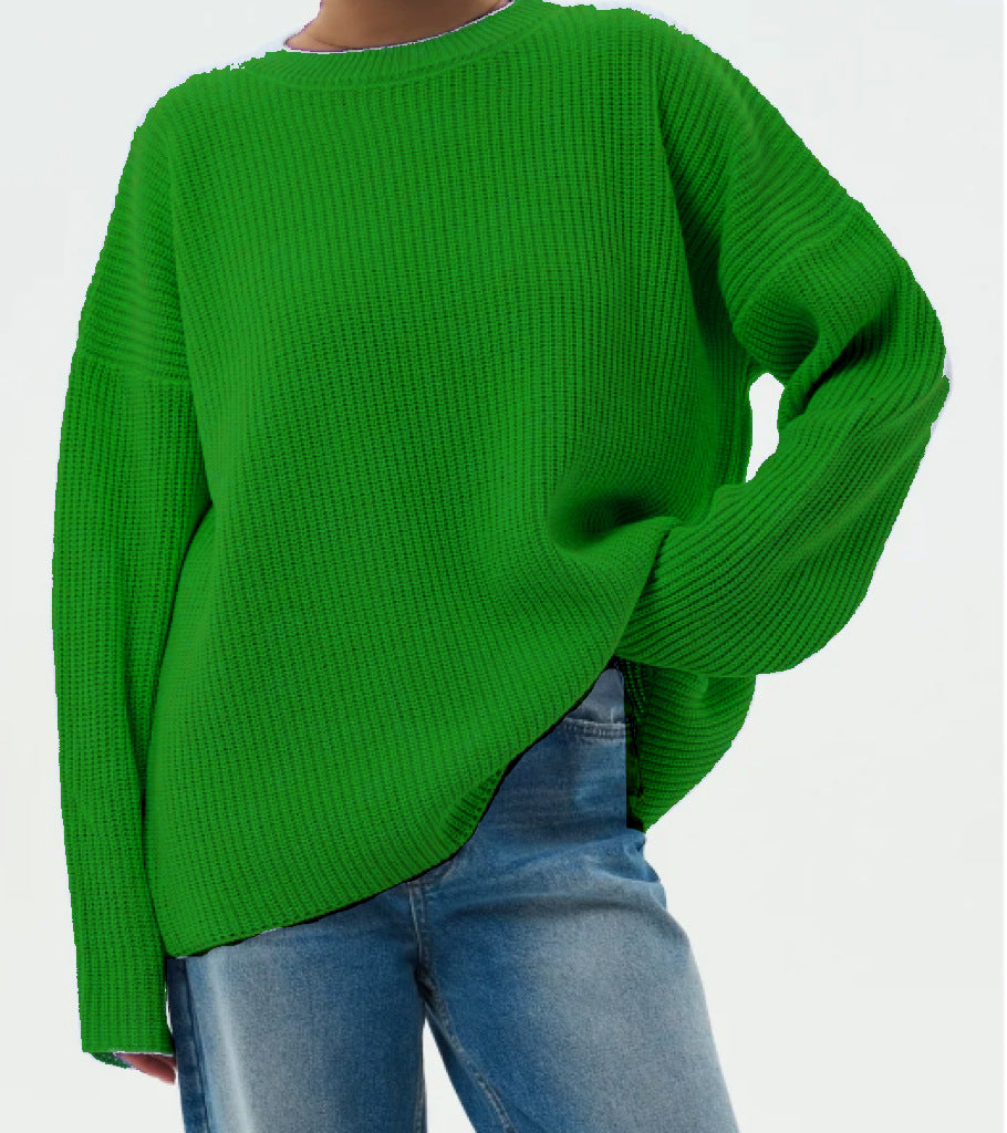 Spring And Autumn Loose Solid Color Knitted Pullover Sweater