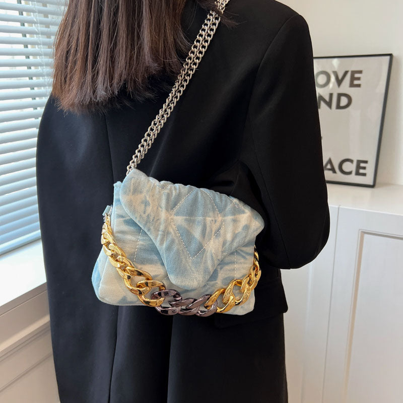 Niche Design Denim Retro Women's Chain One Shoulder Bag