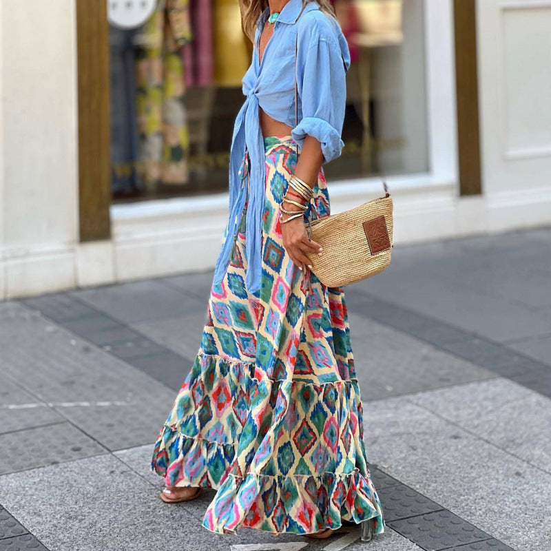 Resort-style Printed Maxi Skirt For Women