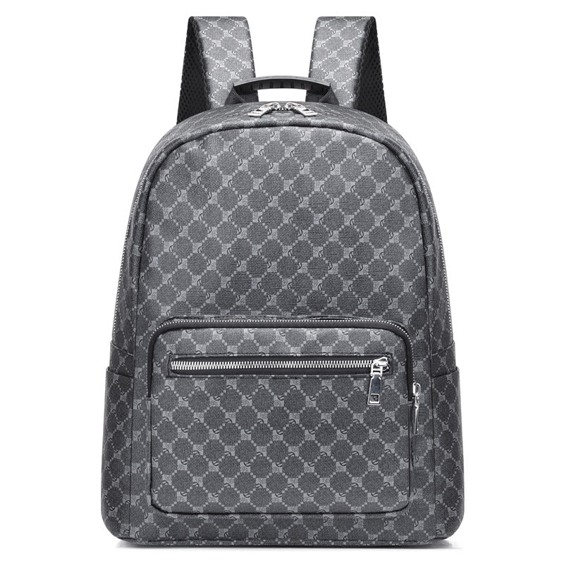 European And American Large-capacity Retro Men's And Women's Business Casual Leather Printed Backpack