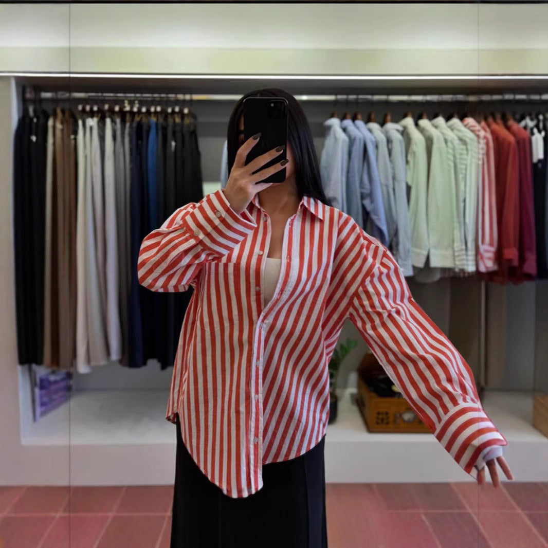 Lightweight Street-style Casual Long-sleeve Striped Shirt