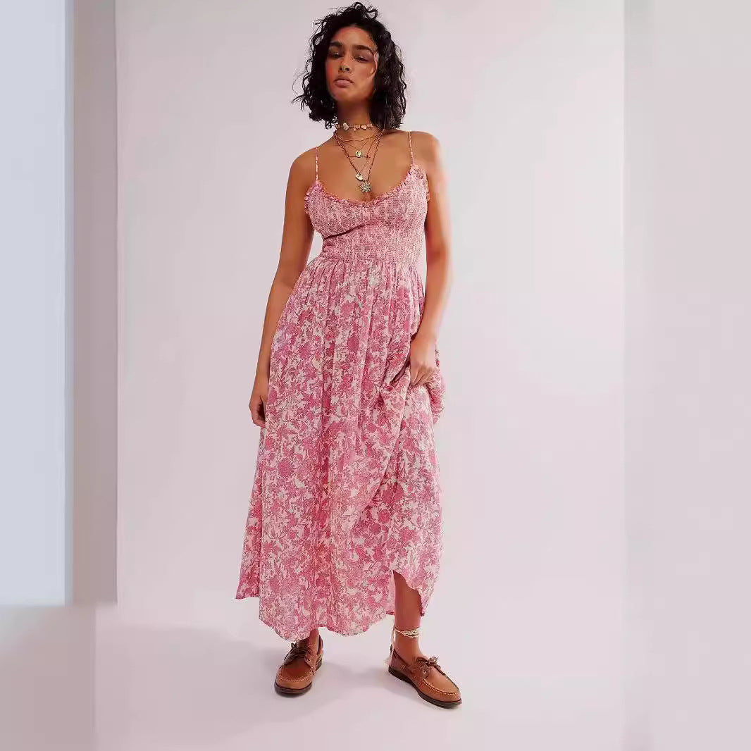 New Summer V-Neck Strap Print Dress For Women