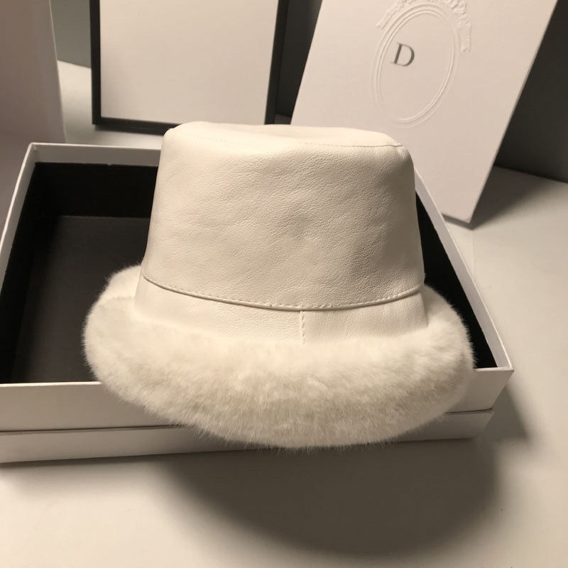 Hat Female Leather Plush Fisherman Hat Versatile Temperament