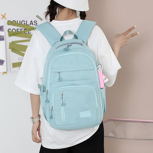 High-grade Solid Color Casual Backpack Multi-compartment