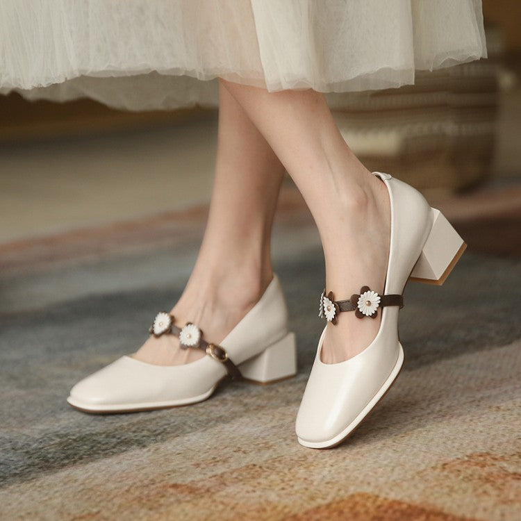 Spring French Retro Square Toe High Heels