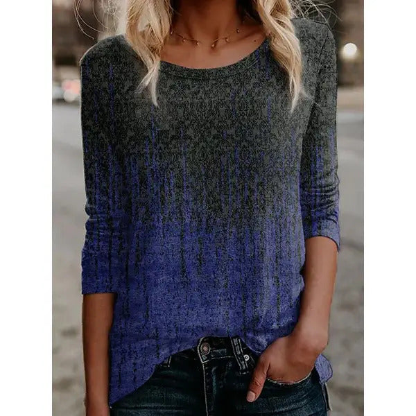 Loose-fit Retro Printed Casual Crewneck Pullover Long-sleeve T-shirt