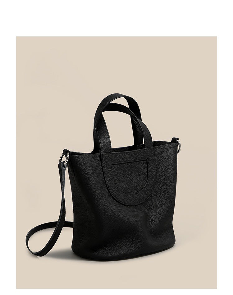 First Layer Cowhide Pig Nose Vegetable Basket Bucket Bag Hand Bill Of Lading Shoulder
