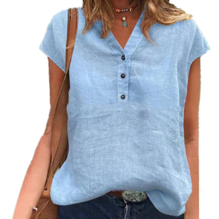 Spring And Summer New Shirt V-neck Buttons Short Sleeve