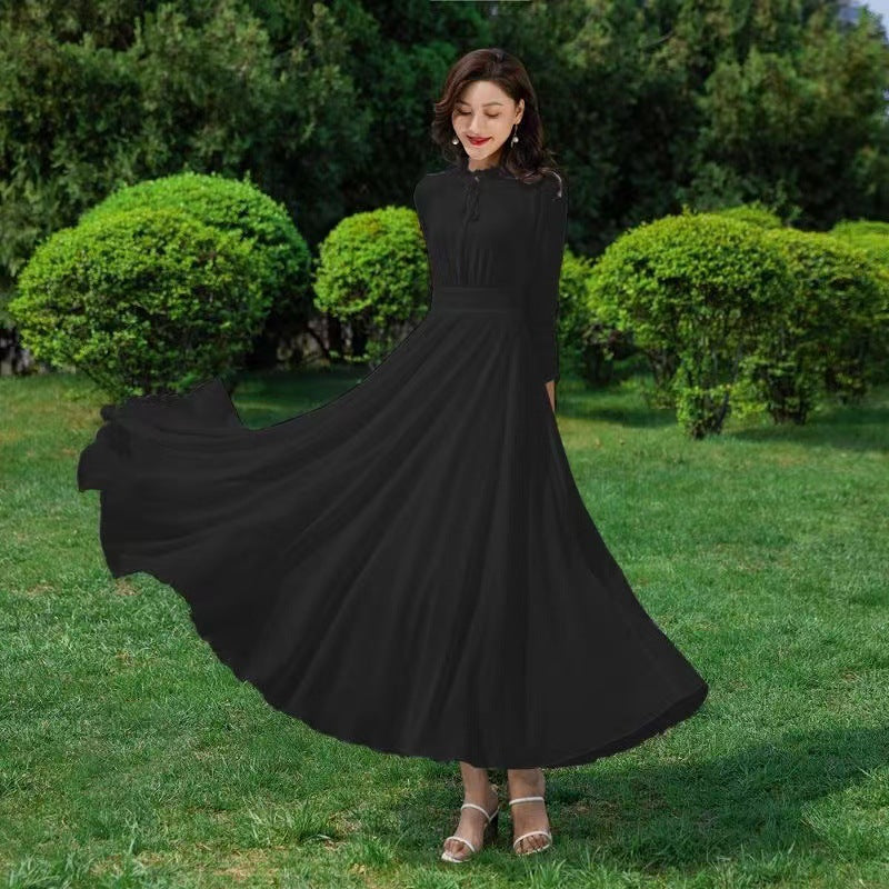 Womens Fashion Chiffon Beach Long-Sleeve Dress